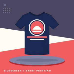 Navy custom silkscreen printed t-shirt with a bold two-colour chest design