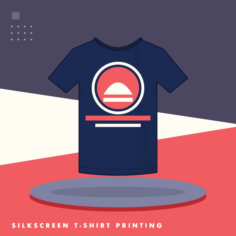 Navy custom silkscreen printed t-shirt with a bold two-colour chest design
